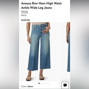 PAIGE Anessa Raw Hem High Waist Ankle Wide Leg Jeans in Mana